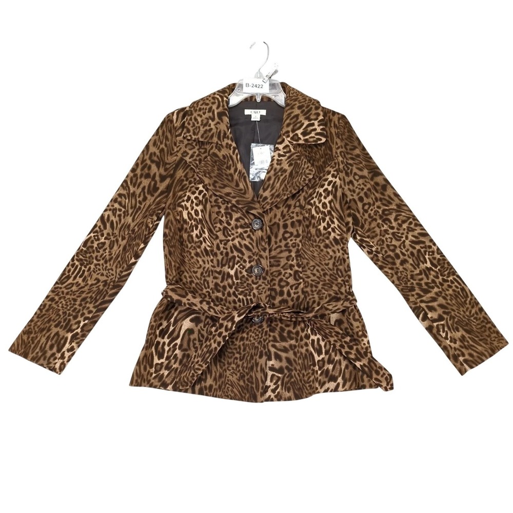 NWT Cato Brown Leopard Print Belted Blazer Jacket Womens 12 Mob Wife Glam Chic